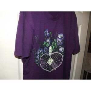 Vintage XL Screen Stars Best Adult Single-Stitch Purple T Shirt Heart Flowers